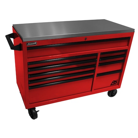 Homak 54in RS Pro 10-Drawer Roller Cabinet with ss top-Red RD04054014